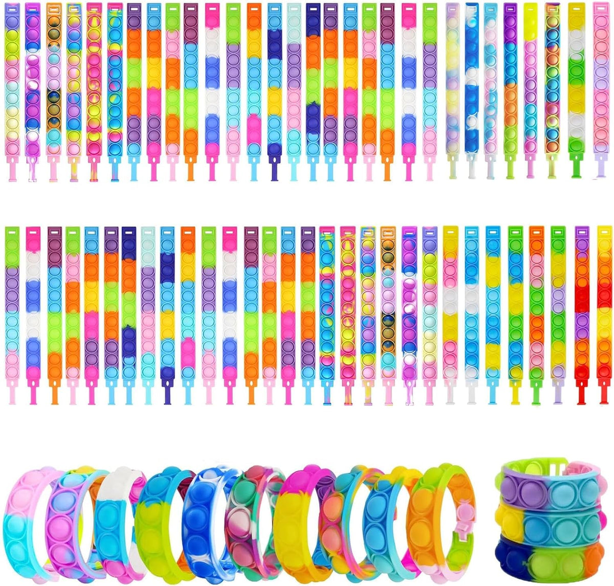 100pcs pop Random Bracelet,Pop Bubble Fidget Sensory Toys, Pop Toy Bulk for Party Favor, Classroom
