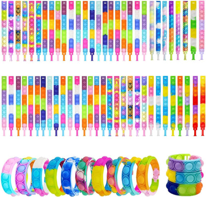 100pcs pop Random Bracelet,Pop Bubble Fidget Sensory Toys, Pop Toy Bulk for Party Favor, Classroom