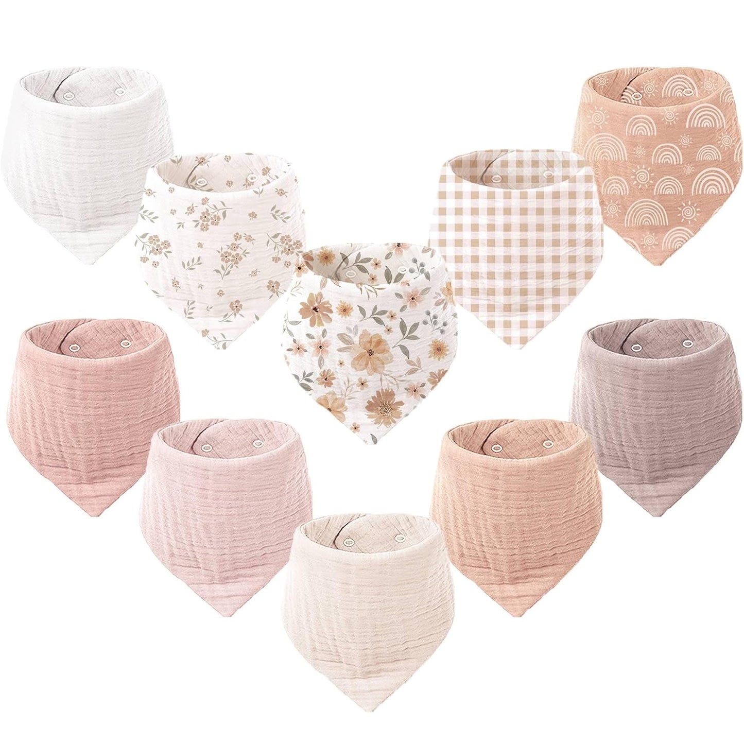 Konssy Muslin Baby Bibs 10 Pack Baby Bandana Drool Bibs 100% Cotton for Unisex Boys and Girls, Soft
