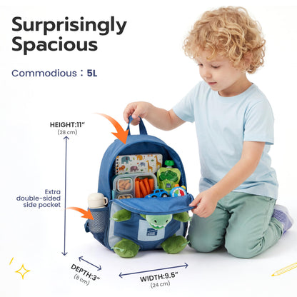 JOIEDOMI Toddler Backpack for Boys 2-4, 11" H Kids Backpack with Detachable Dinosaur Toy for 2 Year