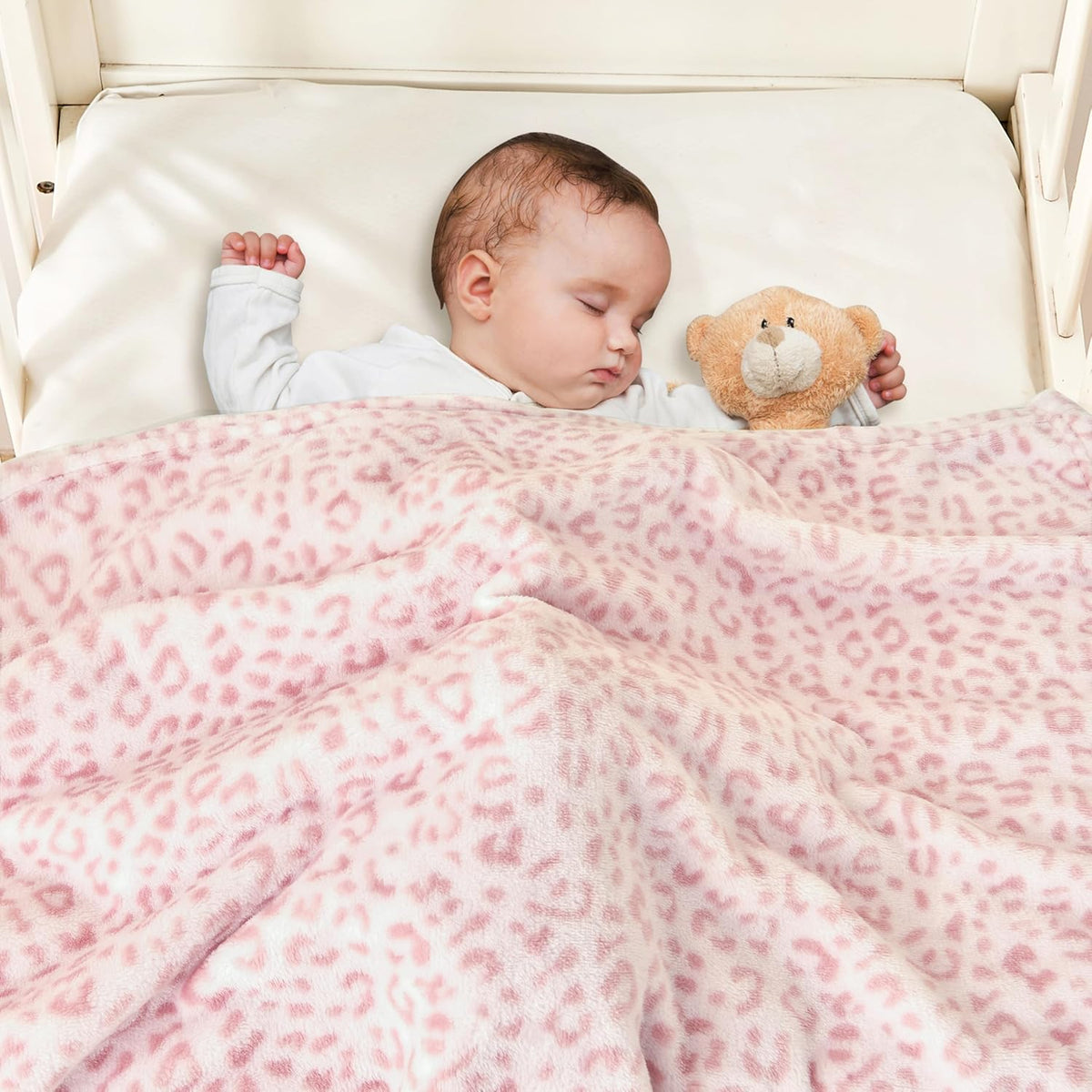 Yurhap Leopard Print Baby Blanket Fleece Baby Blankets for Girls, Ultra Soft Cozy Fluffy Infant