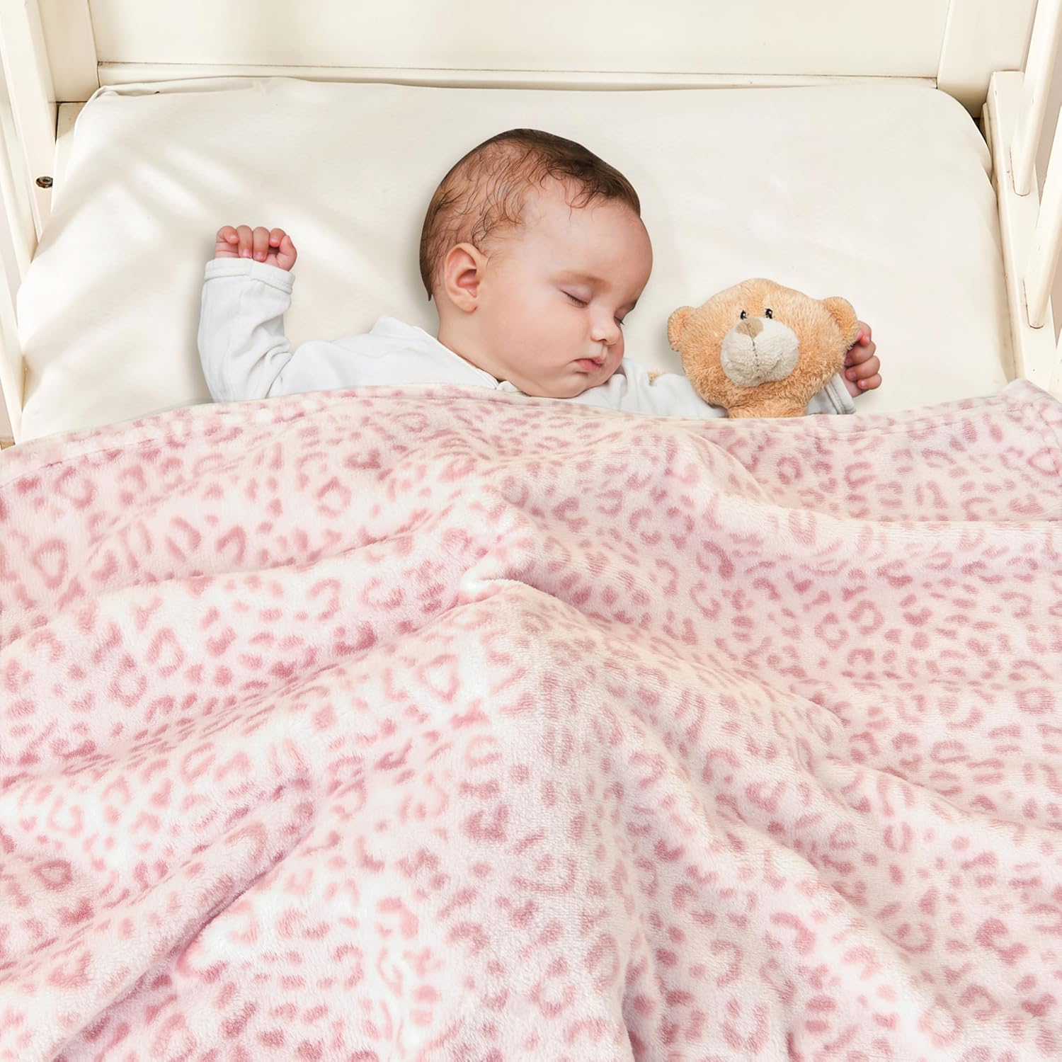 Yurhap Leopard Print Baby Blanket Fleece Baby Blankets for Girls, Ultra Soft Cozy Fluffy Infant