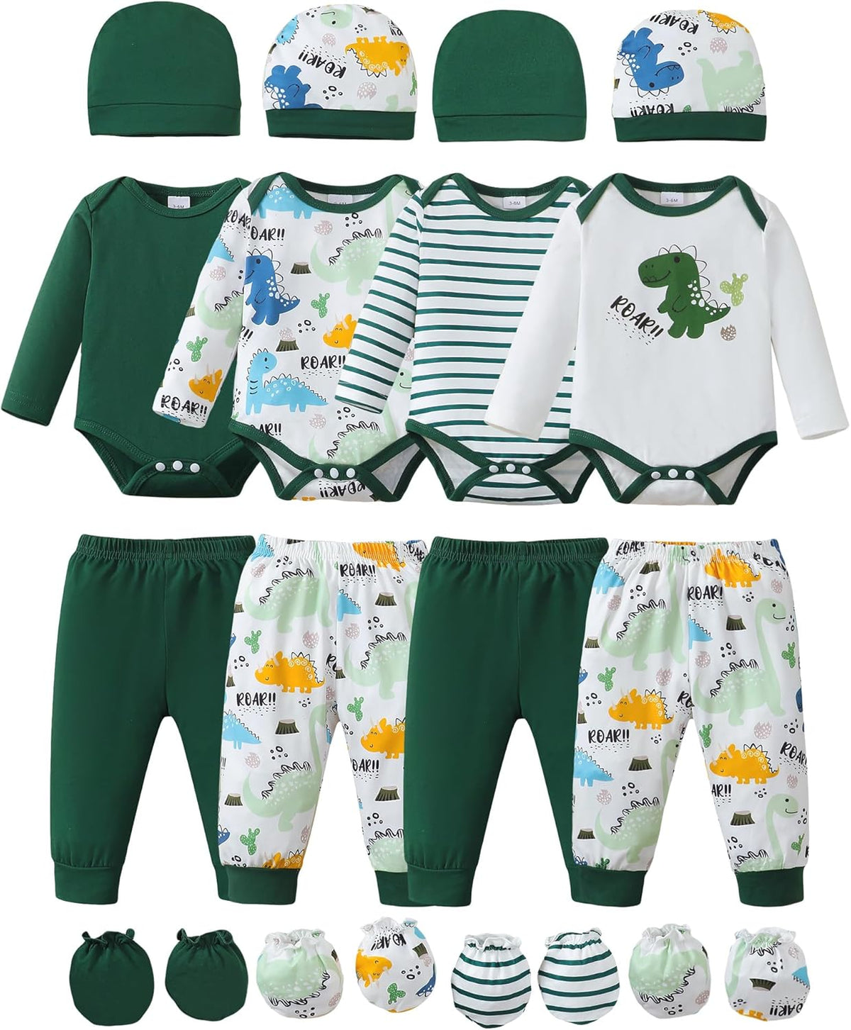 NZRVAWS Newborn Baby Boy Girl Clothes Unisex Infant Romper Pants Set Hat 4-Pack Outfits 0-12 Months