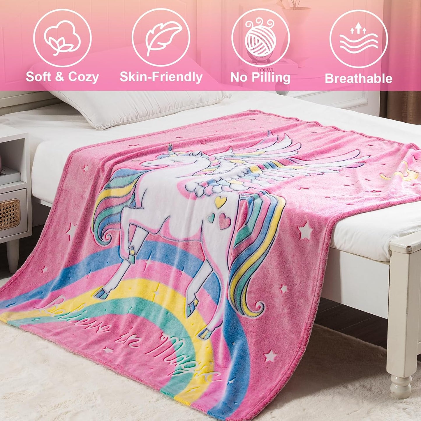 Unicorn Blanket Gifts for Girls Kids - Glow in The Dark Toys Stars Best Christmas Birthday