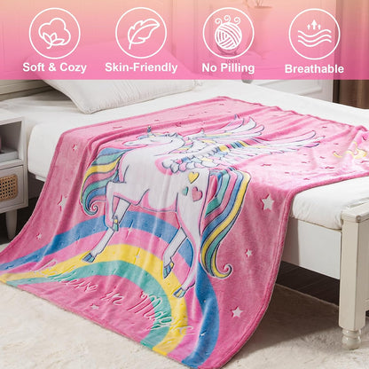 Unicorn Blanket Gifts for Girls Kids - Glow in The Dark Toys Stars Best Christmas Birthday