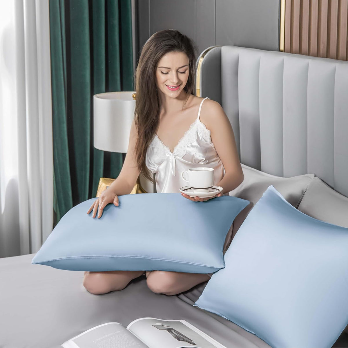 Mulberry Silk Pillowcase for Hair and Skin,Cooling Silk Pillow Case with Hidden Zipper,Allergen
