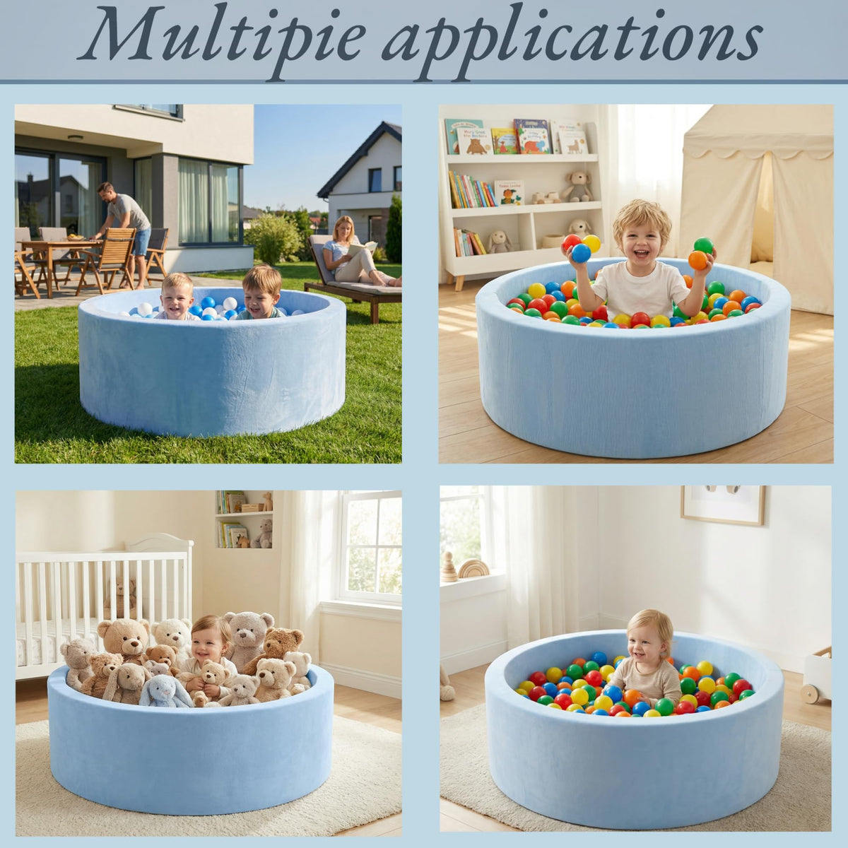 Baby Foam Ball Pit, 35.4"x 11.8" Ball Pits for Toddlers,Blue