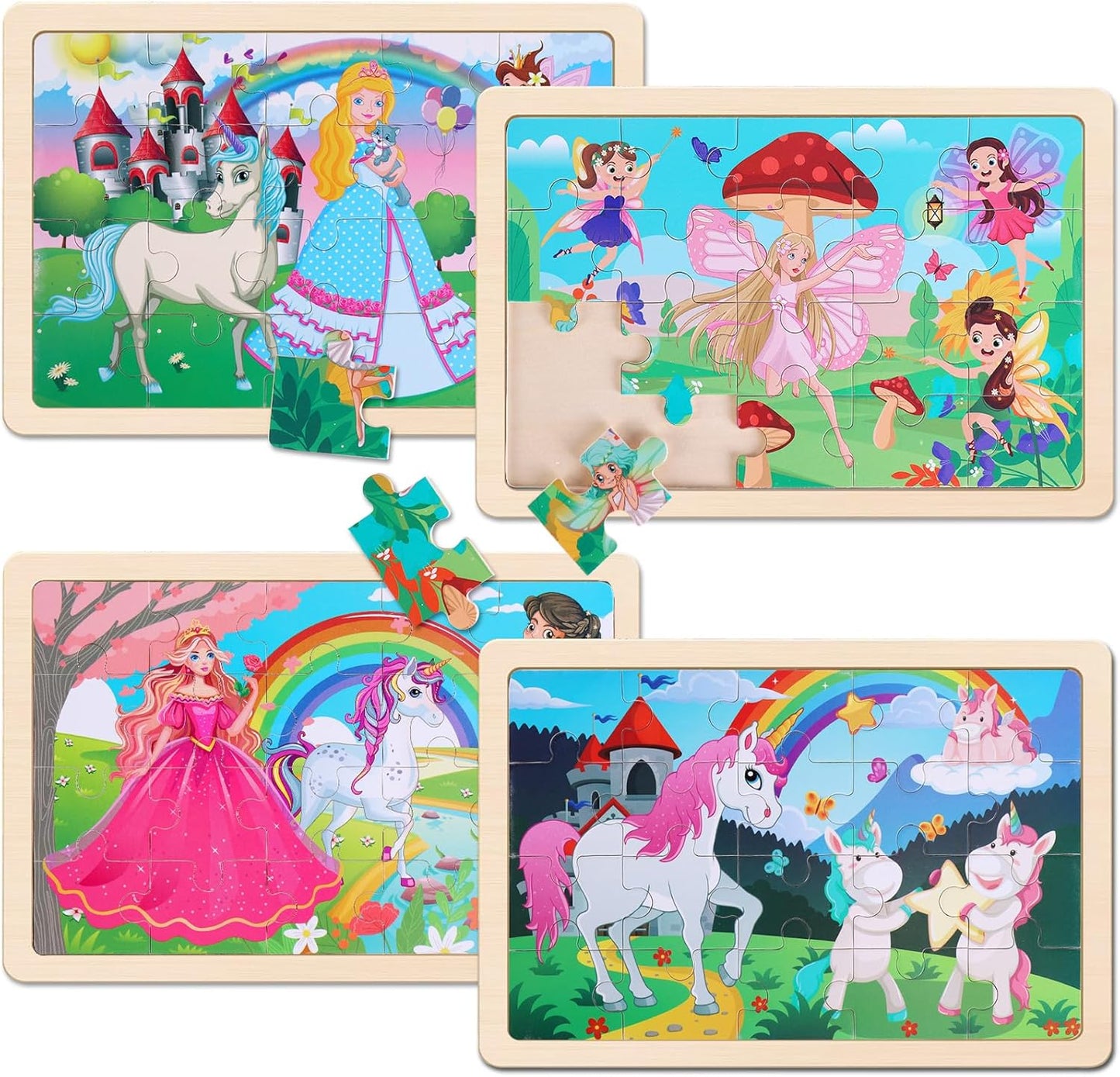 NASHRIO Wooden Educational Jigsaw Puzzles for Preschool Kids Ages 3-5, 4-Pack with 20 Pieces