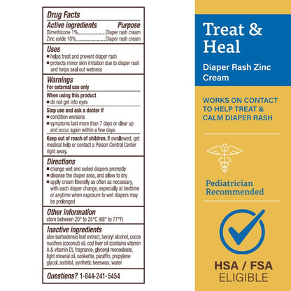 A+D Treat + Heal Zinc Oxide Diaper Rash Cream 16 oz Jar - Soothes & Treats Diaper Rash - Zinc Oxide