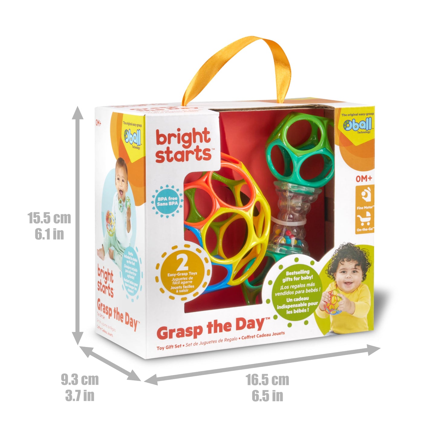 Bright Starts Easy-Grasp Oball Bundle Gift Set - Grasp The Day, Ball and Rattle Toys 2-Pack, BPA