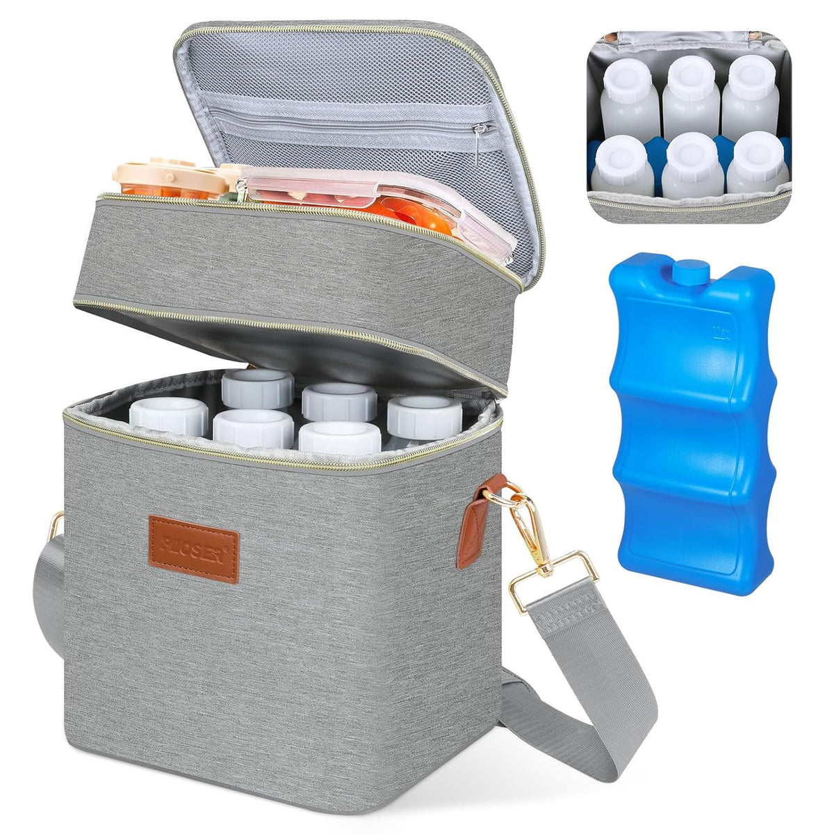 PIIOSER Breastmilk Cooler Bag with Ice Pack Fits 6 Baby Bottles Up to 9 Ounce, Insulated Baby