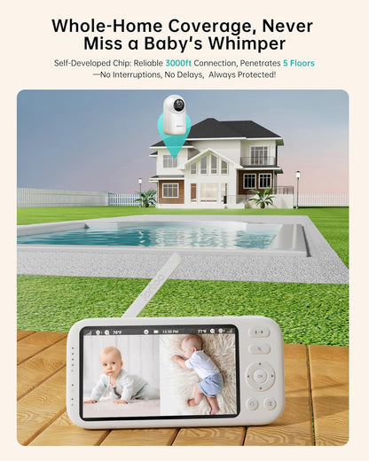 2K Video Baby Monitor with Camera and Audio, 3000ft Long Range Baby Monitor No WiFi 5.5" FHD Screen