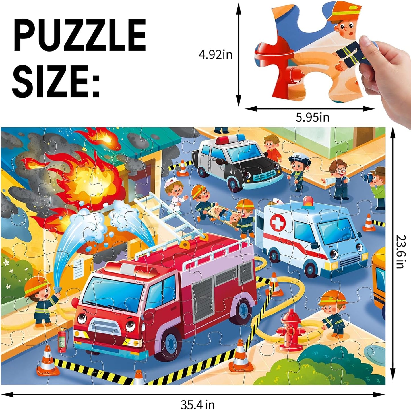 Jumbo Floor Puzzle for Kids,Fire Rescue Jigsaw Large Puzzles,48 Piece Firefighter Fireman Fire