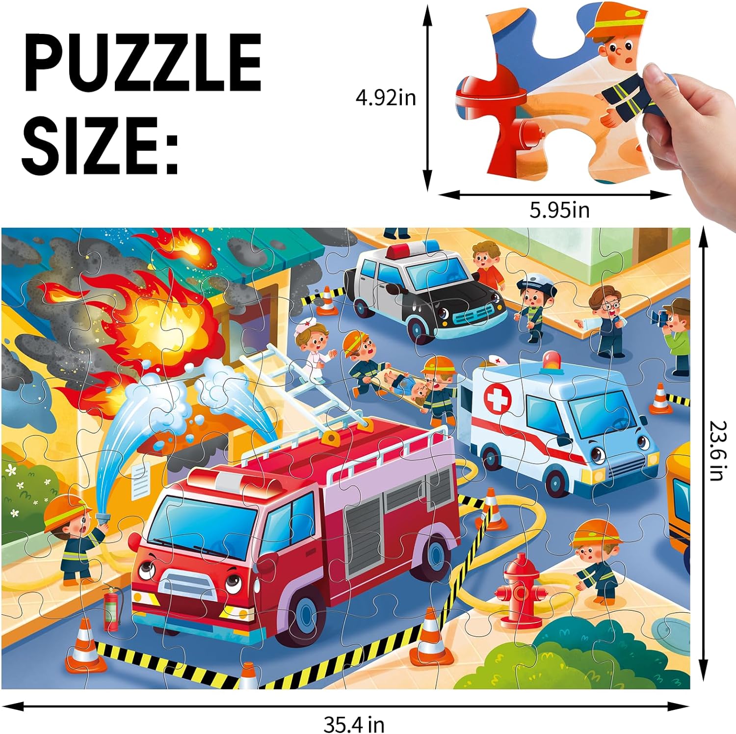 Jumbo Floor Puzzle for Kids,Fire Rescue Jigsaw Large Puzzles,48 Piece Firefighter Fireman Fire