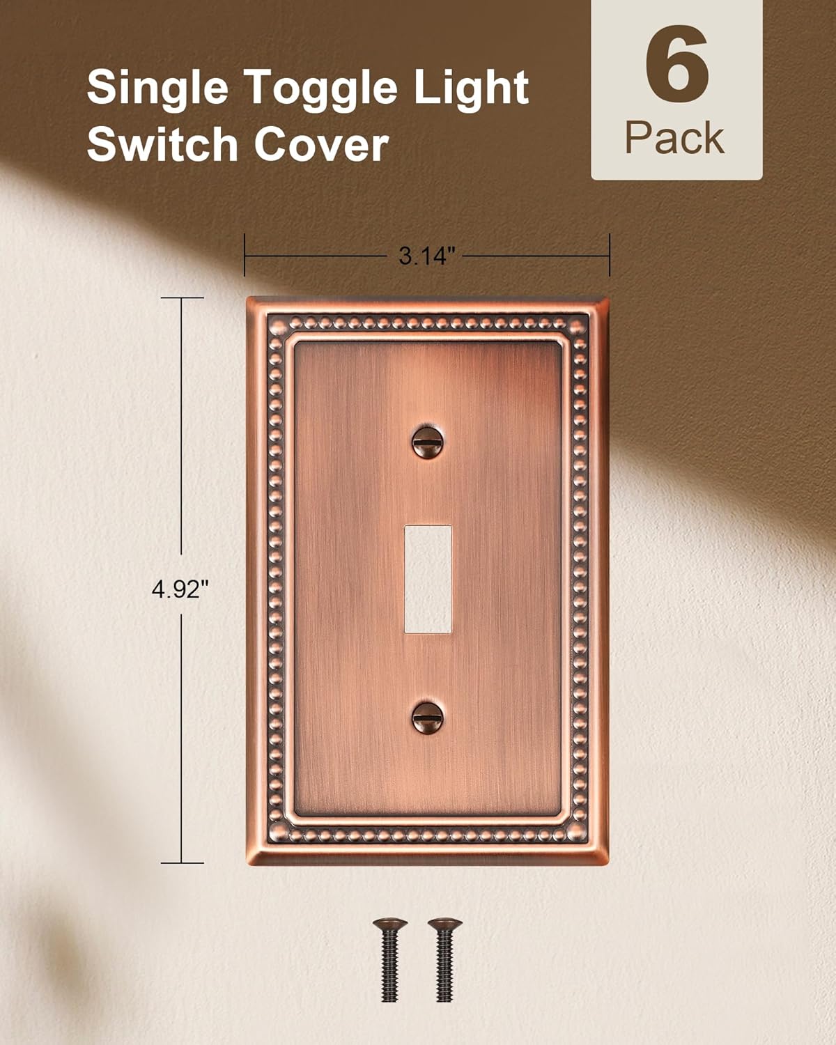 6-Pack Single Toggle Light Switch Cover Plate, Pearls Decorative Switch Plate Covers, Antique
