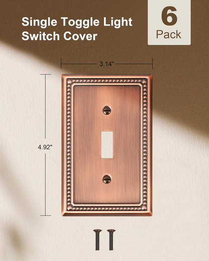 6-Pack Single Toggle Light Switch Cover Plate, Pearls Decorative Switch Plate Covers, Antique