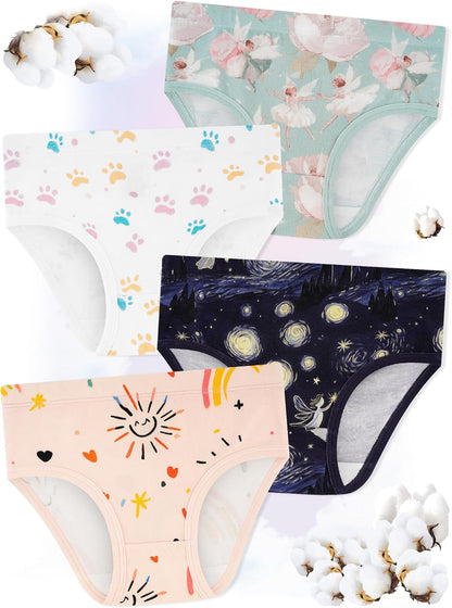Girls' Underwear,Soft Cotton Tagless Panties for Toddlers' & Little Kids Comfort,Breathable
