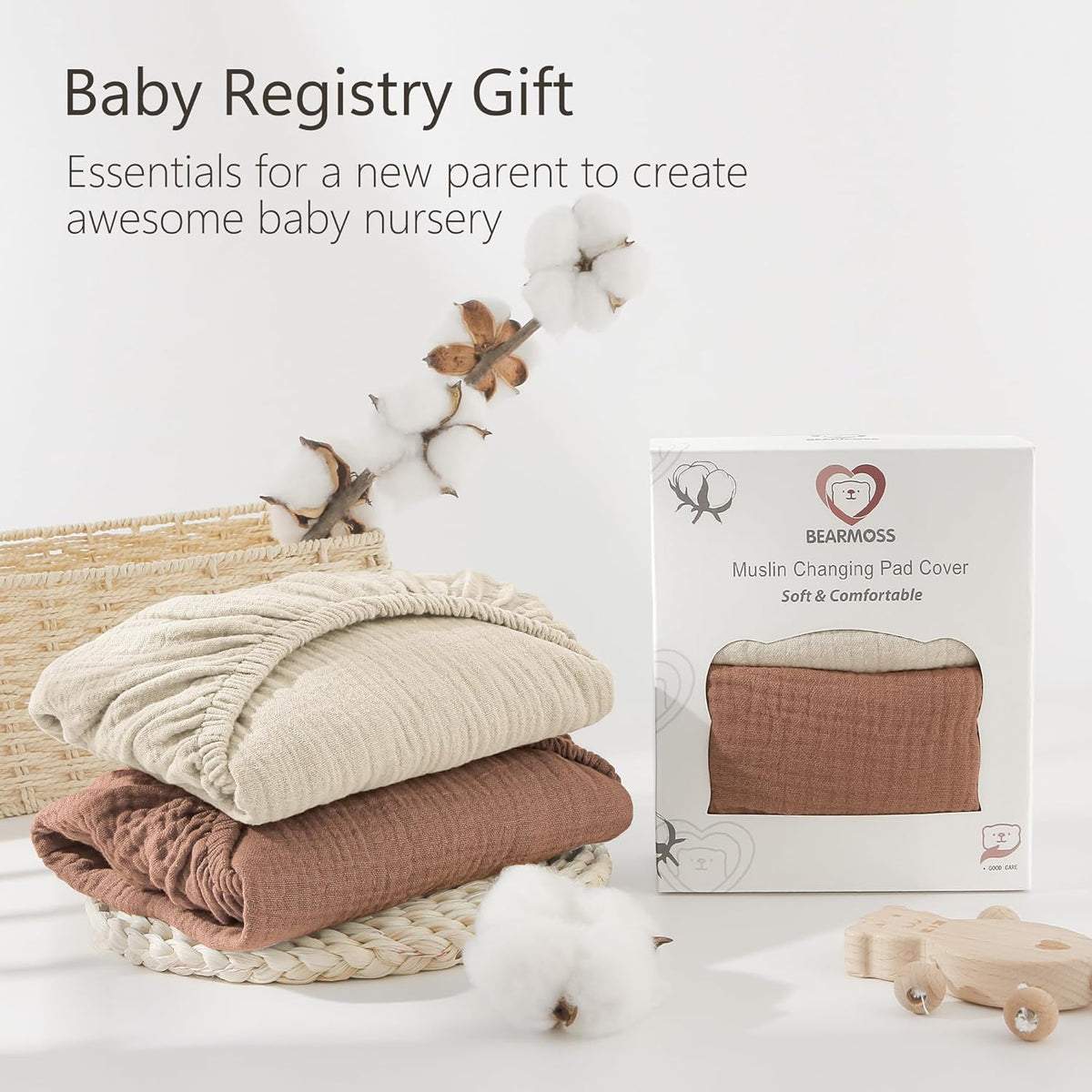 Bearmoss Changing Pad Cover, 2 Pack Muslin [100% Cotton] Diaper Changing Table Covers, 32'' x 16''