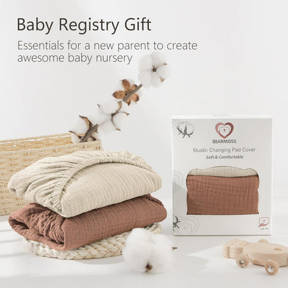 Bearmoss Changing Pad Cover, 2 Pack Muslin [100% Cotton] Diaper Changing Table Covers, 32'' x 16''