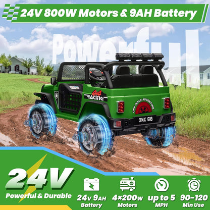 24V 4WD Ride on Truck Car w/800W Motors, Gift Flower, Remote Control, 2 Seaters, Light Bar, 3