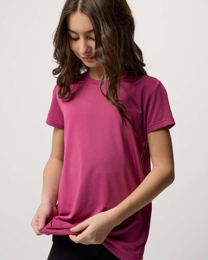 Real Essentials 5 Pack: Girls Short Sleeve Dry-Fit Crew Neck Active Athletic Performance T-Shirt