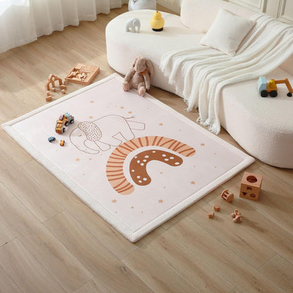 Stylish Coral Baby Play Mat for Floor 47" x 67" Rainbow Elephant – Soft 1" Thick High-Density