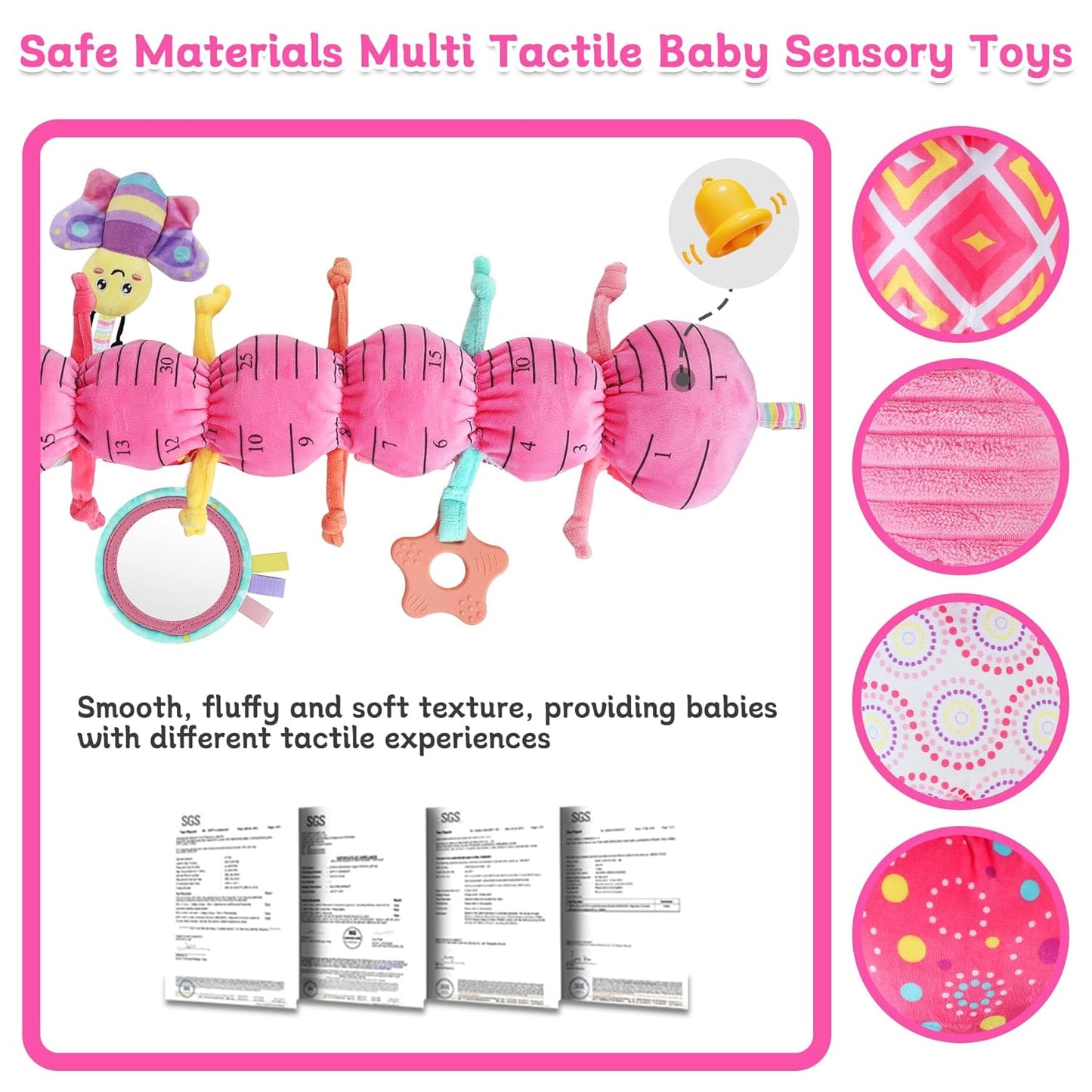 Baby Girls Toys 6-12 Months - Infant 6-in-1 Sensory Music Animal Stuffed Caterpillar Toy with