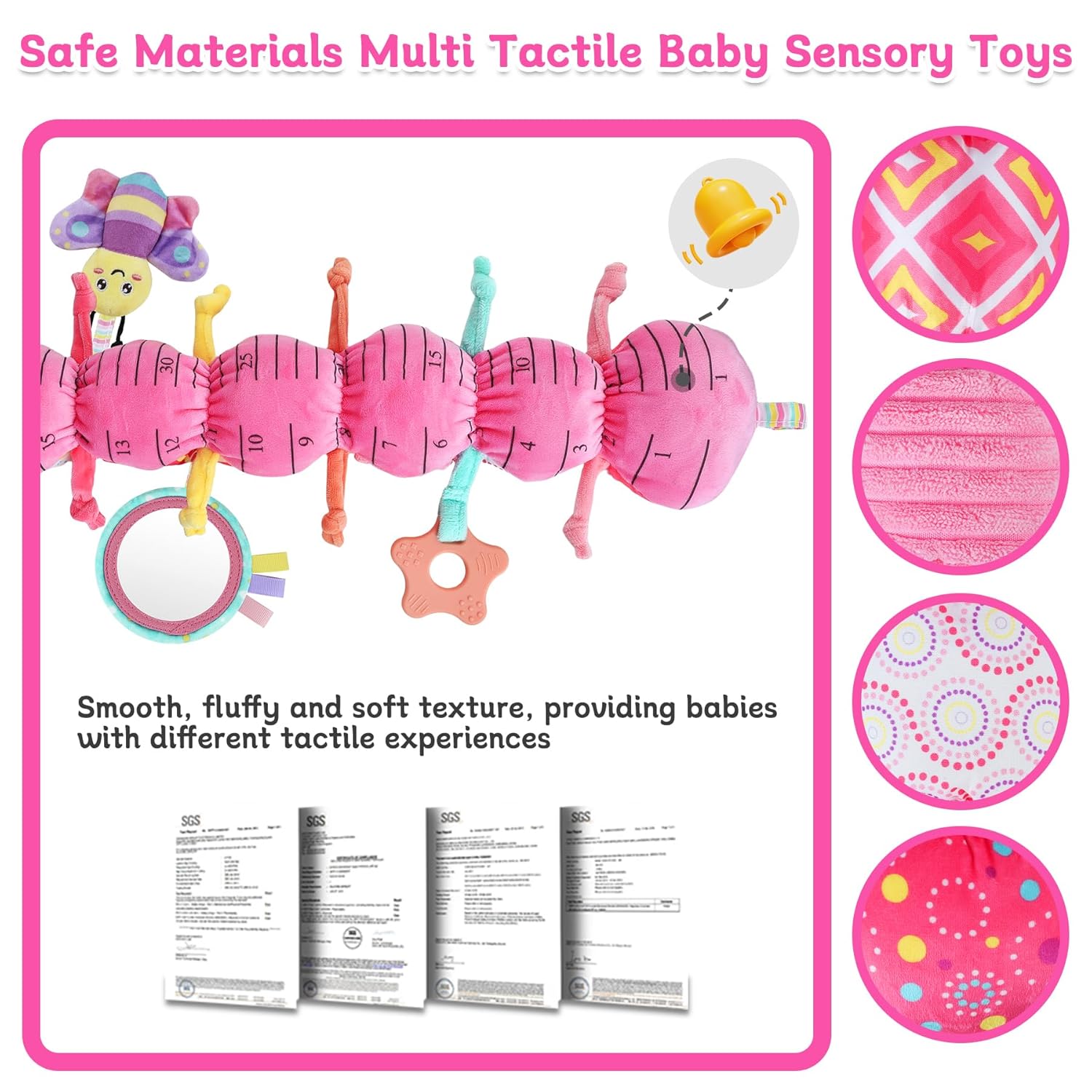 Baby Girls Toys 6-12 Months - Infant 6-in-1 Sensory Music Animal Stuffed Caterpillar Toy with
