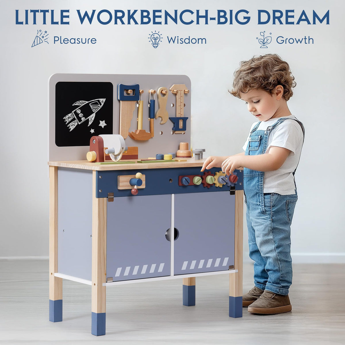 ROBOTIME Kids Tool Bench, Wooden Tool Workbench for Toddler, Tool Bench with Play Tools Set and