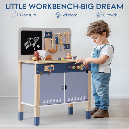 ROBOTIME Kids Tool Bench, Wooden Tool Workbench for Toddler, Tool Bench with Play Tools Set and