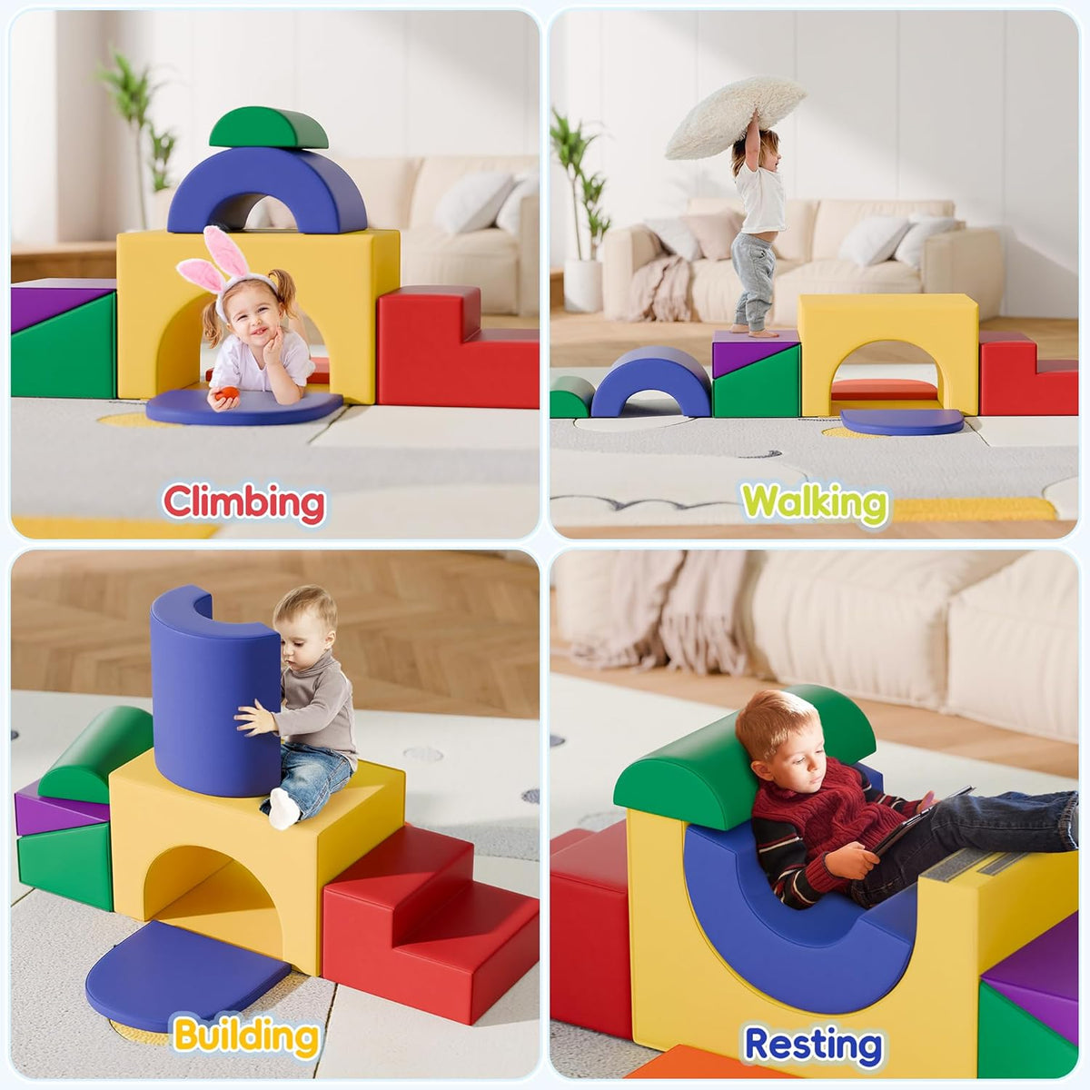 Soft Foam Climbing Blocks Set – Large 5-in-1 Soft Play Toys Crawling & Sliding Climbing Arch for