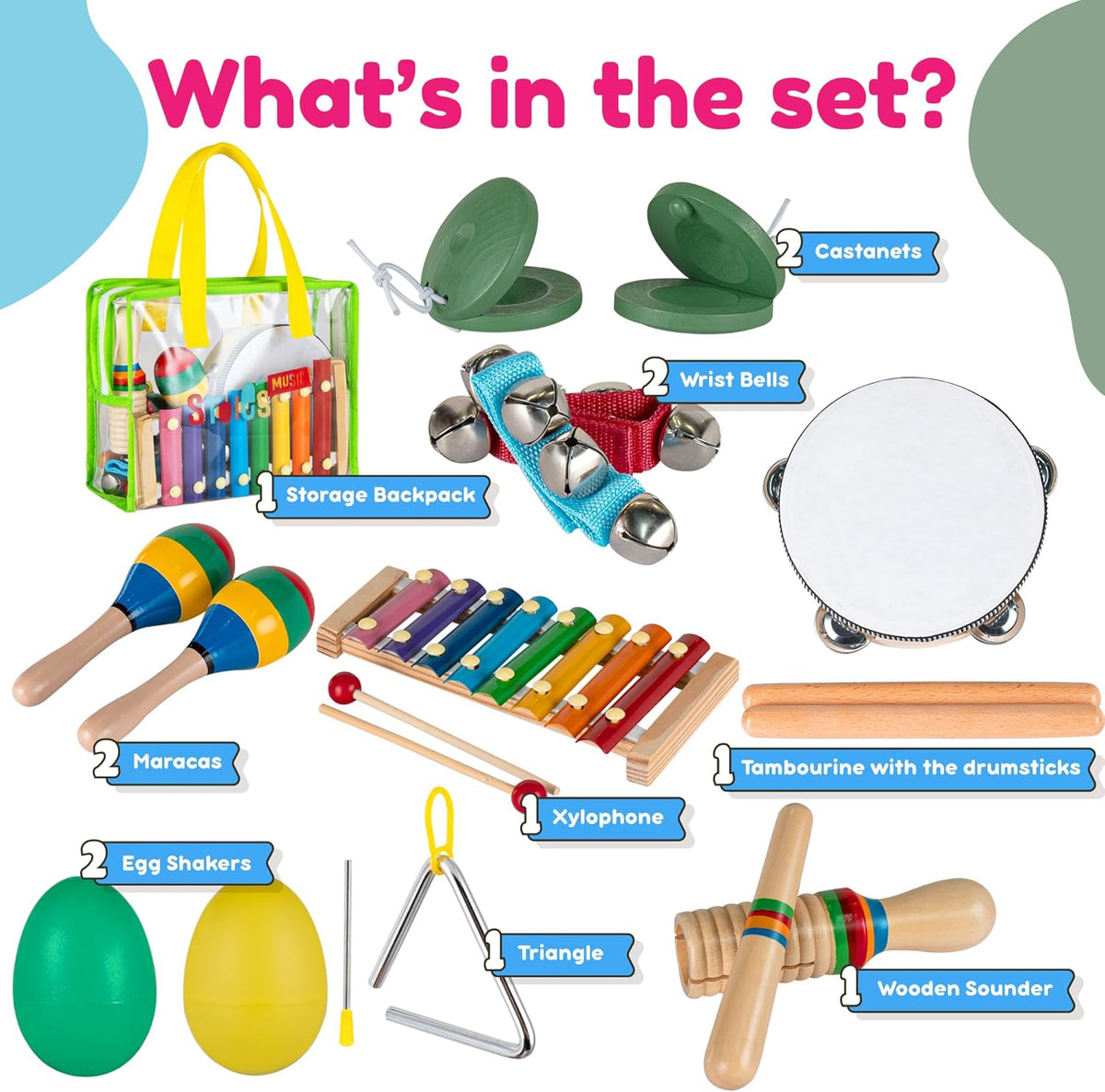 Stoie's Kids Musical Instruments Set for Toddler Ages 3-5 - Baby Wooden Percussion Musical Toys