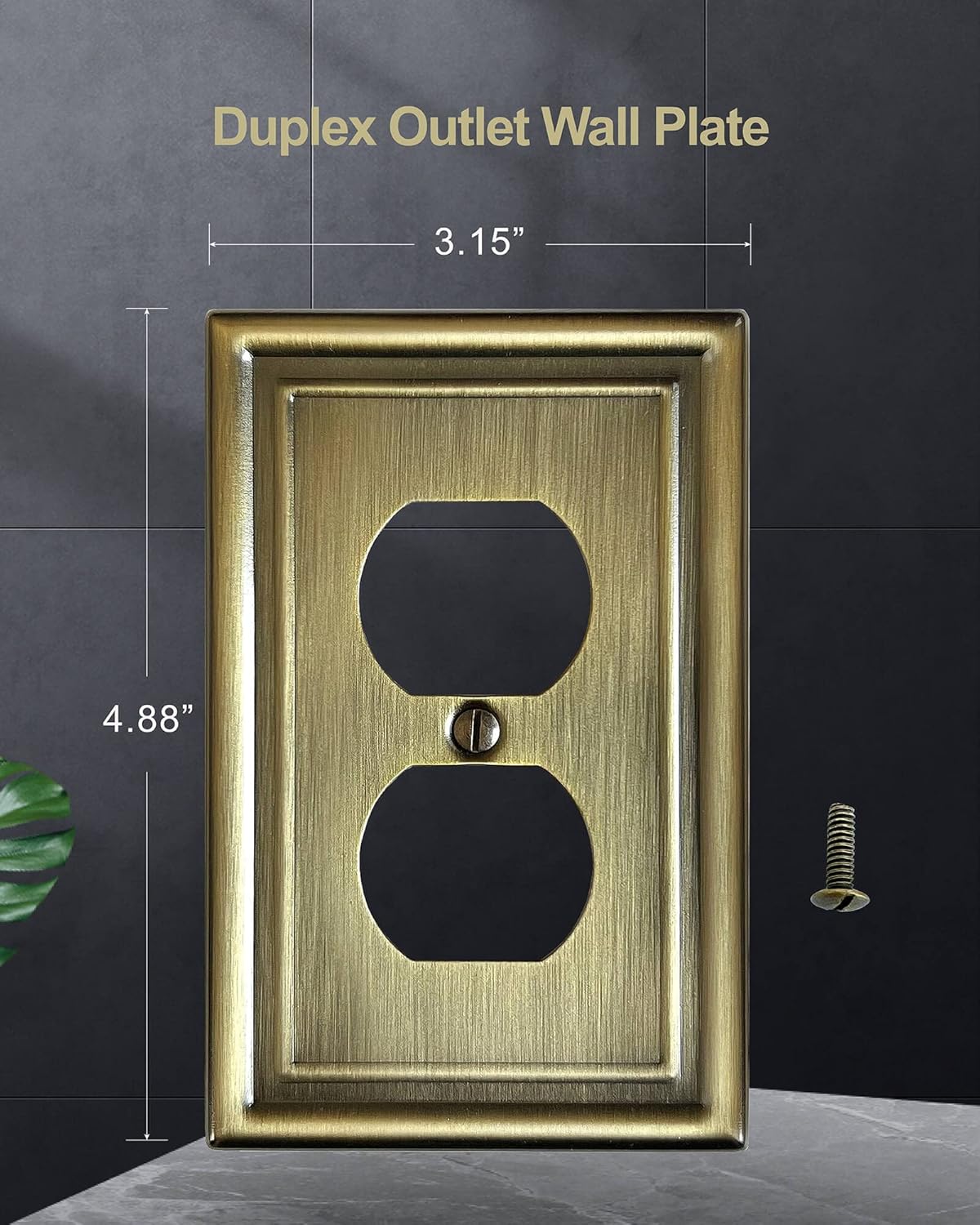 4-Pack Duplex Wall Plate, Decorative Antique Brass Outlet Covers, Metal Electrical Outlet Cover