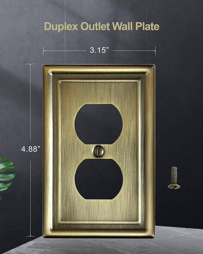 4-Pack Duplex Wall Plate, Decorative Antique Brass Outlet Covers, Metal Electrical Outlet Cover