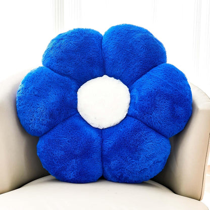 Royal Blue Flower Pillow, Cute Decorative Flower Shaped Throw Pillow with Faux Rabbit Fur, 14.9"