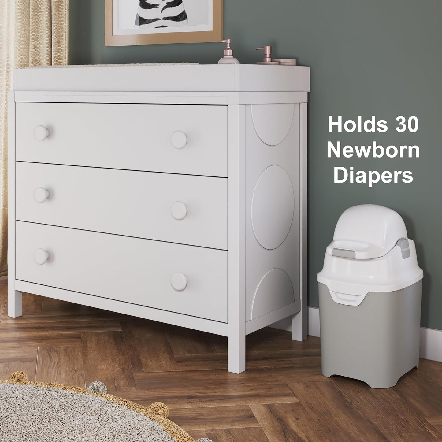 Foundations Mini Diaper Pail with Airtight Lid - Durable & Odorless Diaper Disposal, Large