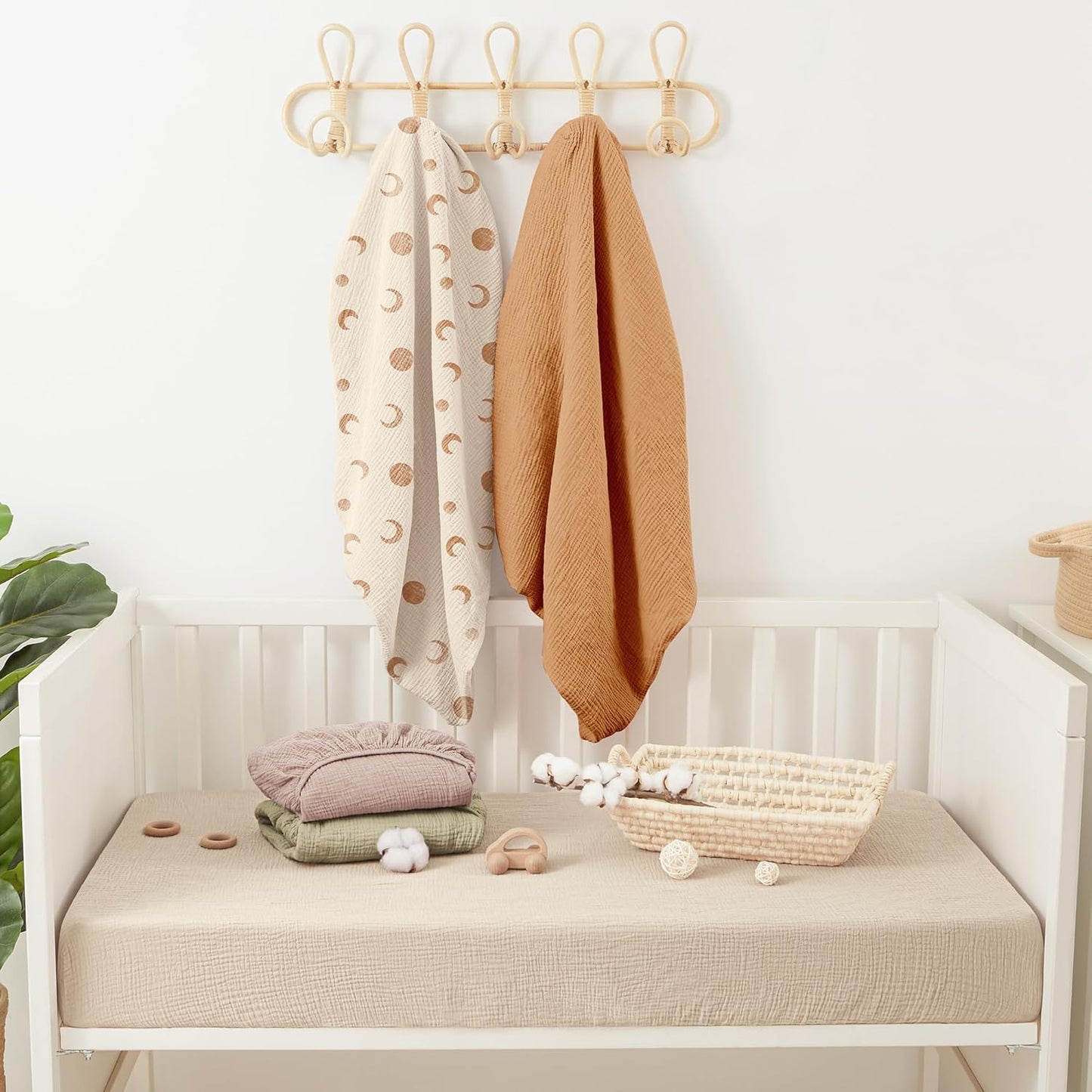 Bearmoss Muslin Mini Crib Sheets for Pack N Play Mattress - 100% Cotton - 38"x24" Soft Breathable