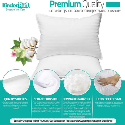 kinder Fluff Toddler Pillows (2pk) - The only Pillow for Kids 300T Cotton Shell & Down Alternative