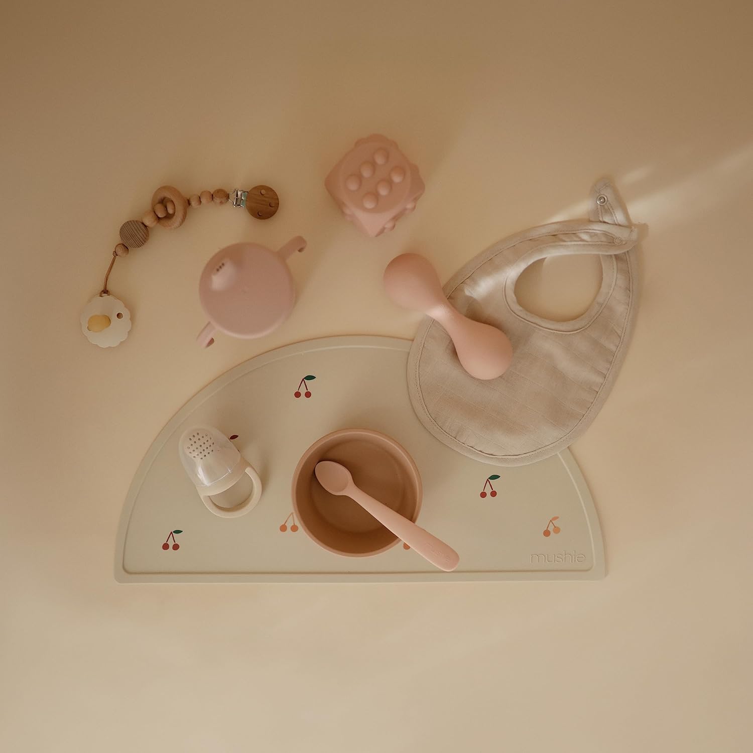mushie Silicone Baby Shaker Rattle Toy | Ages 3+ Months (Blush)