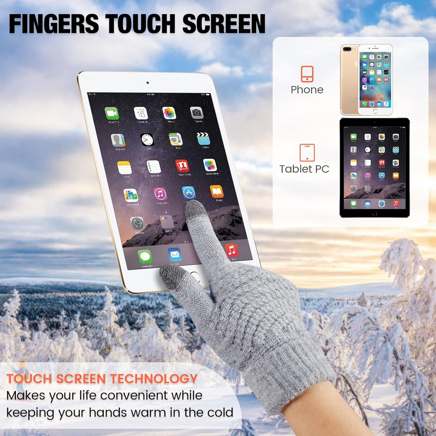 Geyoga 2 Pairs Women's Winter Touch Screen Gloves Soft Warm Fleece Lined Knit Elastic Cuff Winter