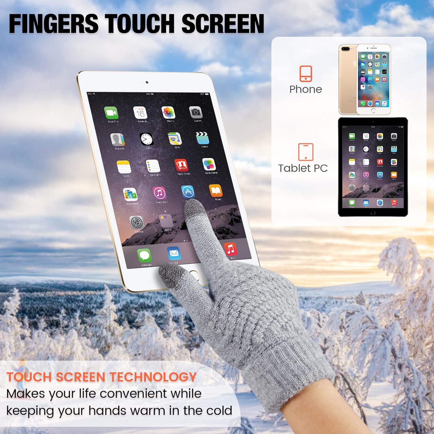 Geyoga 2 Pairs Women's Winter Touch Screen Gloves Soft Warm Fleece Lined Knit Elastic Cuff Winter