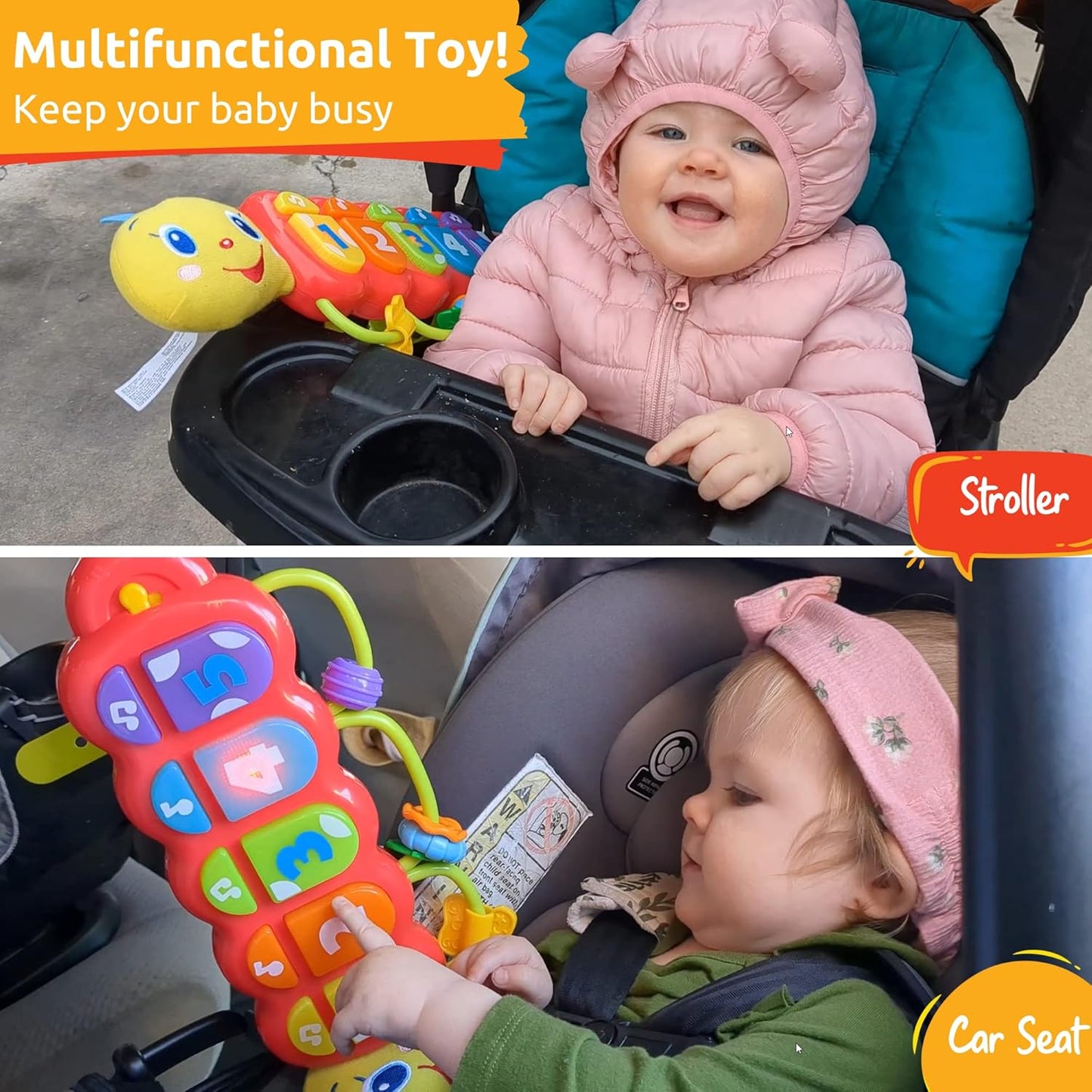 KiddoLab Lira Baby Musical Toy with Lights & Music – Interactive Caterpillar Spinner & Stacking