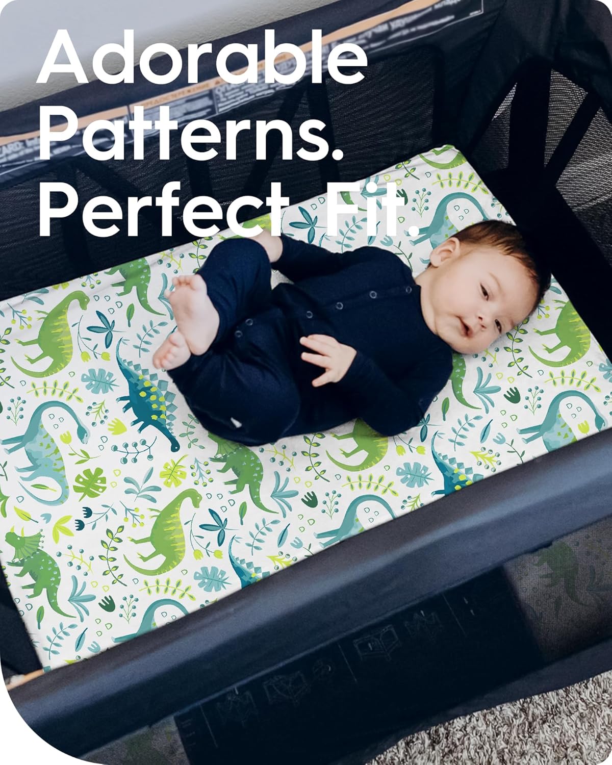Dinosaur Pack N Play Sheets Fitted, Ultra Soft Mini Crib Sheets for Boy, Premium Jersey Knit Pack