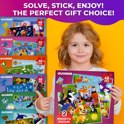 QUOKKA Magnetic Puzzles for Toddlers 3-4 - 2x48 Travel Puzzle Games for Kids Ages 3-5 Years Old