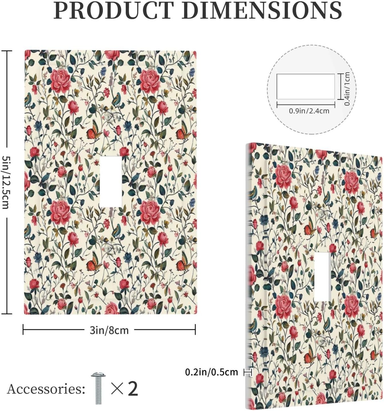 Decorative Light Switch Cover Vintage Flowers Rose Leaf Bird Butterfly 1 Gang Single Toggle Device