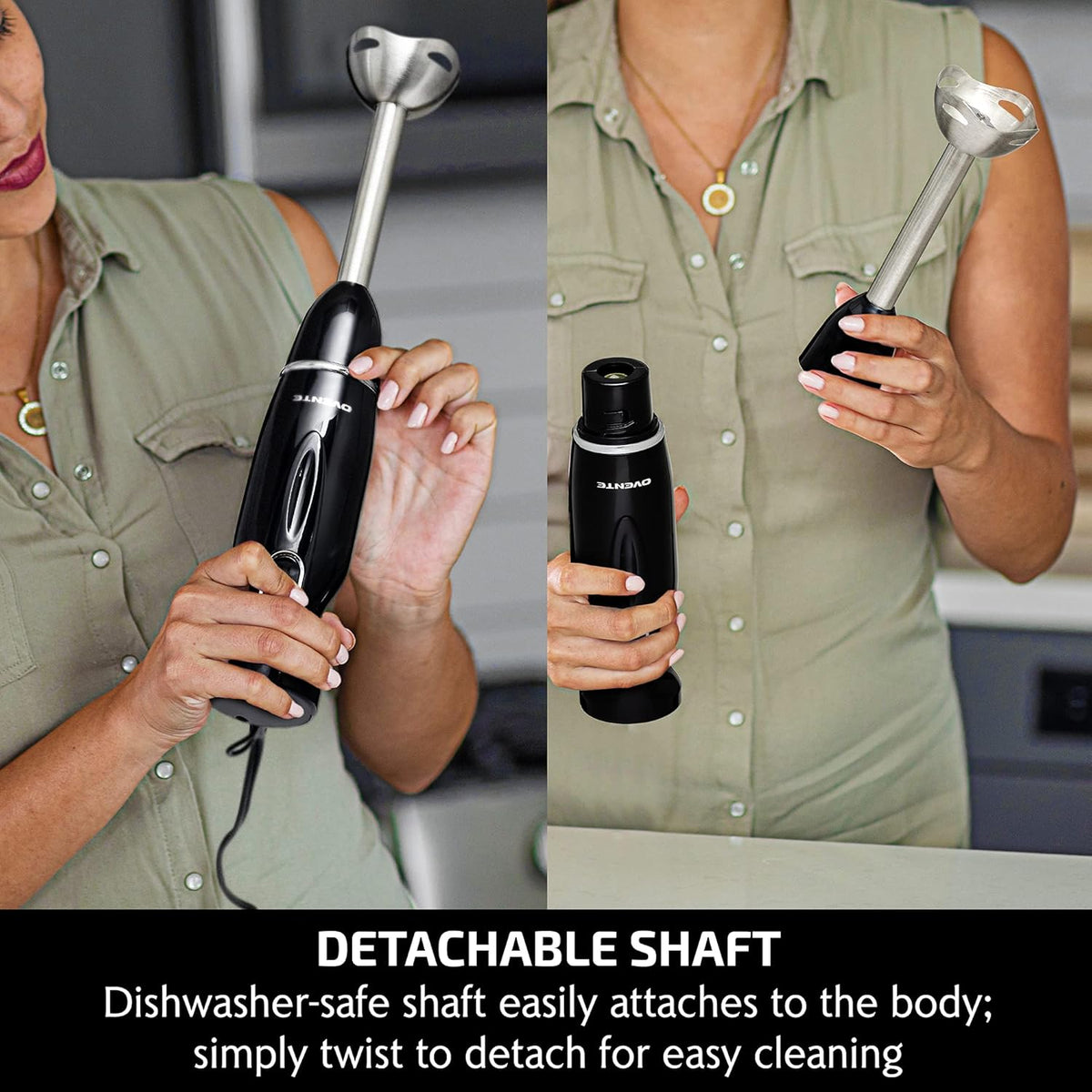 OVENTE Immersion Hand Blender, 300W Electric Handheld Portable Stick Mixer with 2 Mixing Speed and