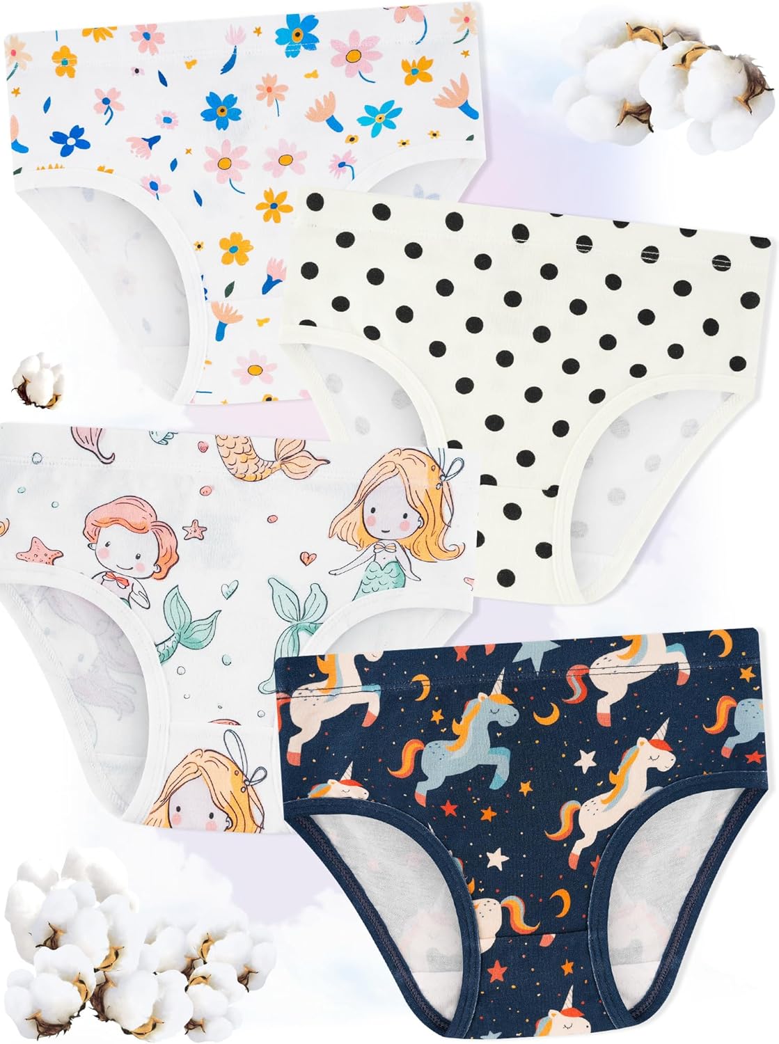 Girls' Underwear,Soft Cotton Tagless Panties for Toddlers' & Little Kids' Comfort,Breathable