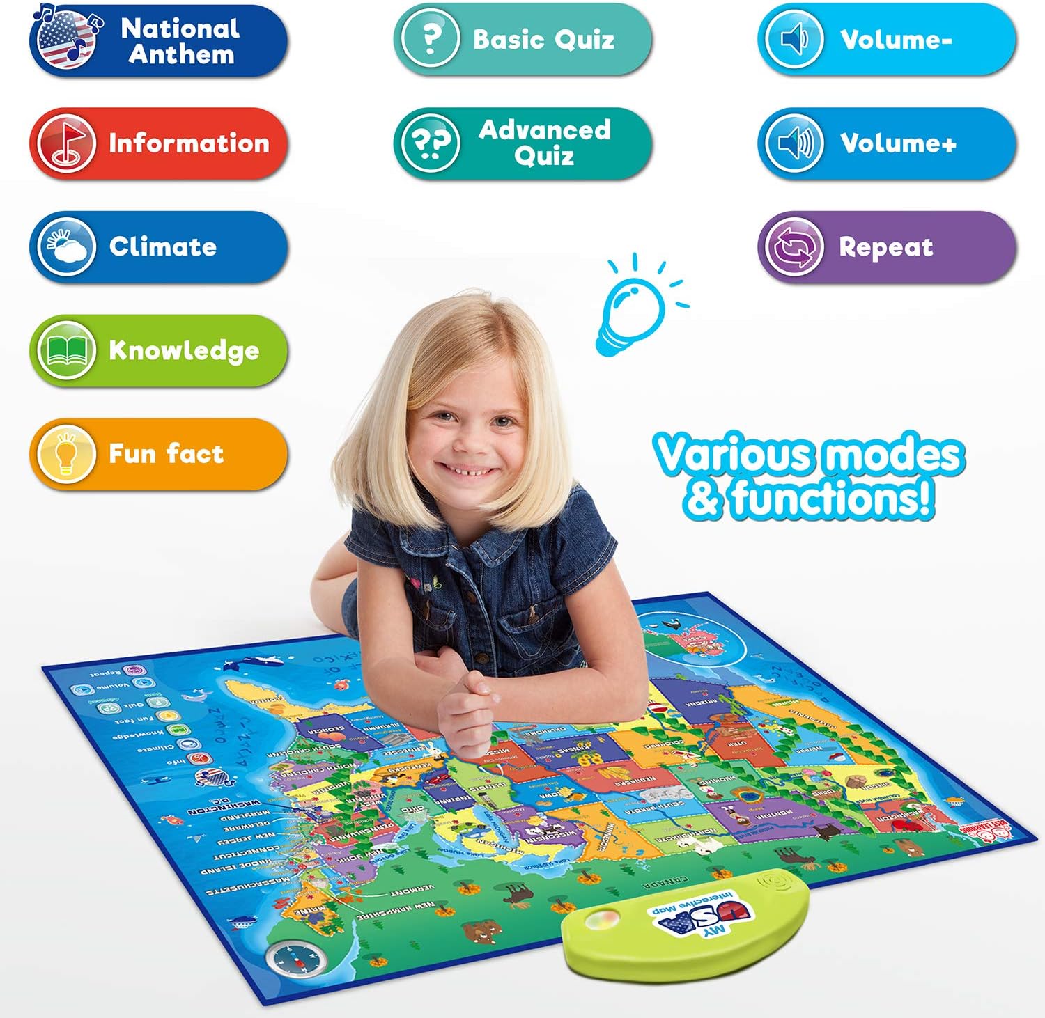 BEST LEARNING i-Poster My USA Interactive Map - Educational Talking Toy for Kids of Ages 5 to 12