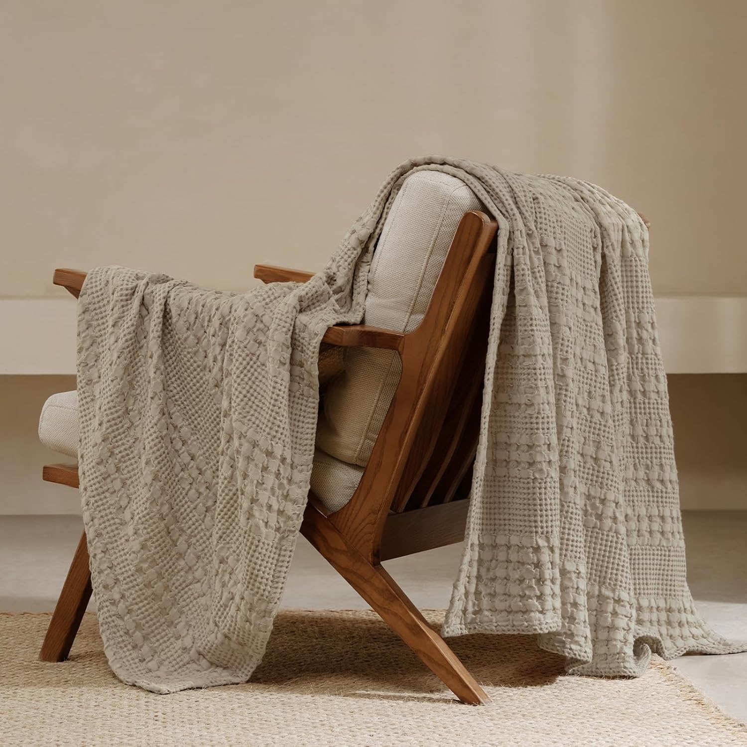PHF 100% Cotton Waffle Weave Throw Blanket, Soft Lightweight Breathable Cozy Summer Throws for