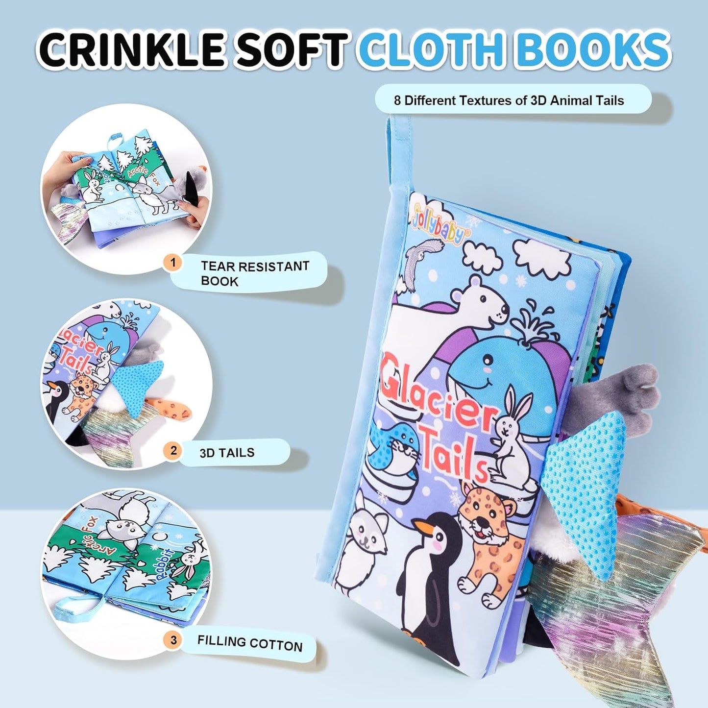 Jollybaby Baby Cloth Books, Touch & Feel Crinkle Soft Books, for Infants Babies, Toddler Early